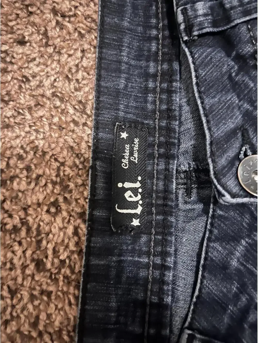 Lei Lowrise dark wash bootcut jeans with embroidery floral design on back pocket